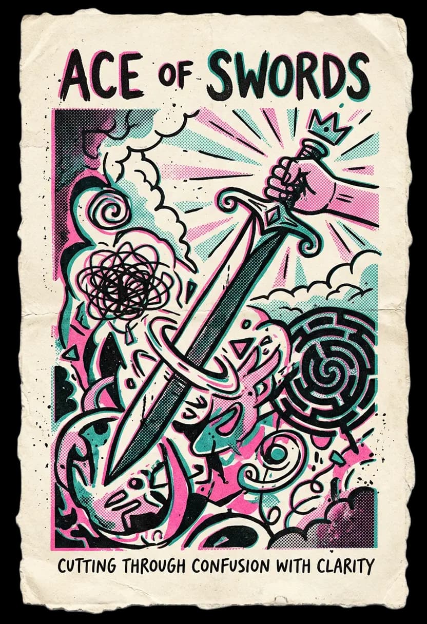 ไพ่เอซแห่งดาบ ดาบชูขึ้นพร้อมมงกุฎและพวงมาลัย