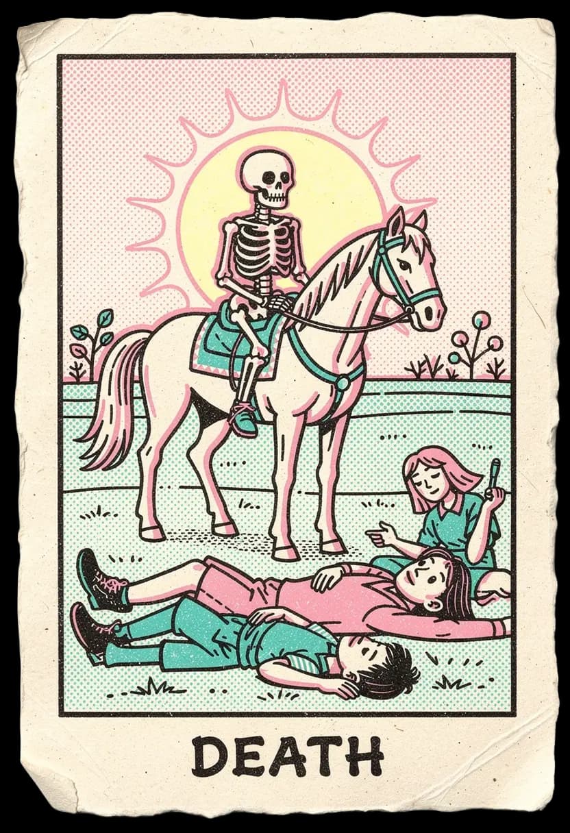 ไพ่เดธ โครงกระดูกขี่ม้าถือธงสีดำ