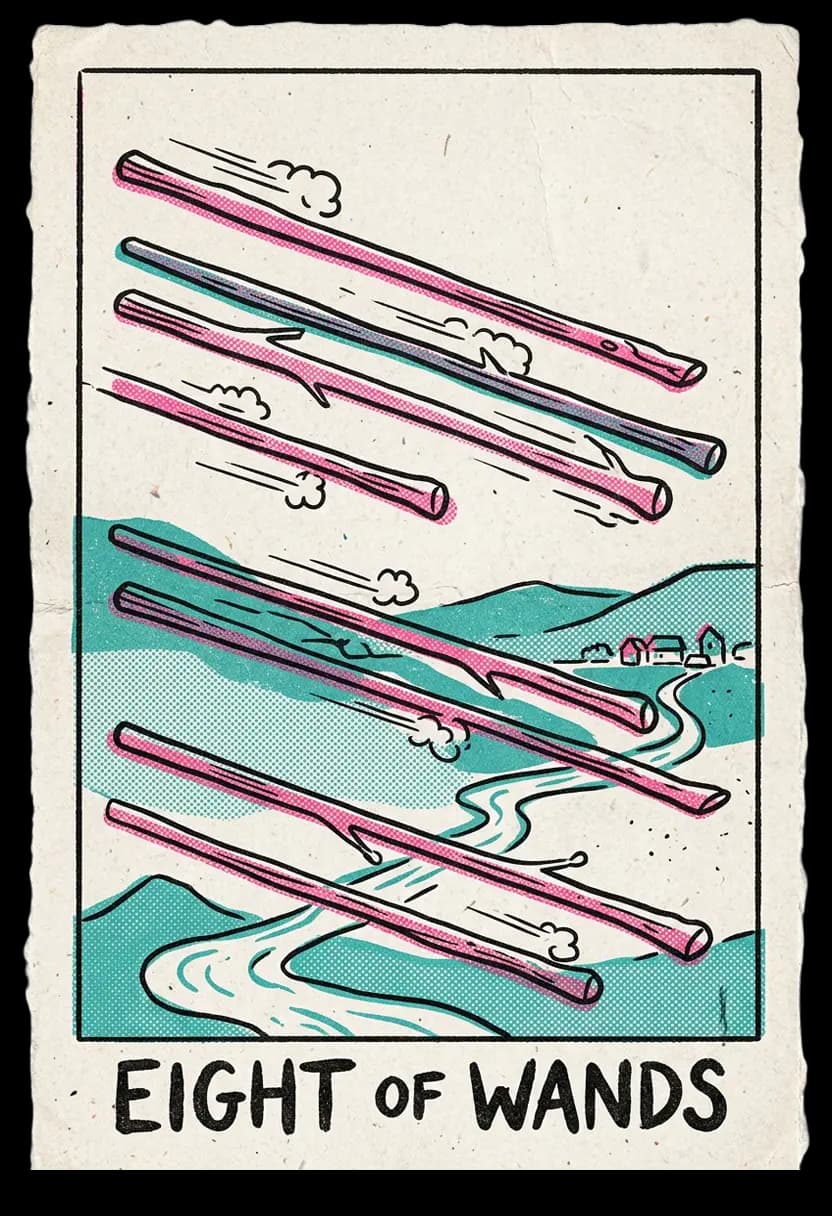 ไพ่แปดแห่งไม้เท้า ไม้เท้าแปดอันพุ่งผ่านท้องฟ้า
