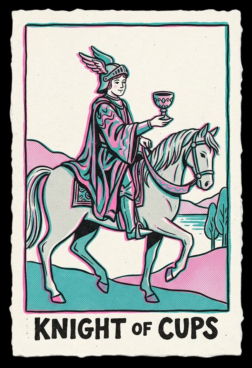 ไพ่อัศวินแห่งถ้วย อัศวินถือถ้วยขี่ม้าอย่างสงบ