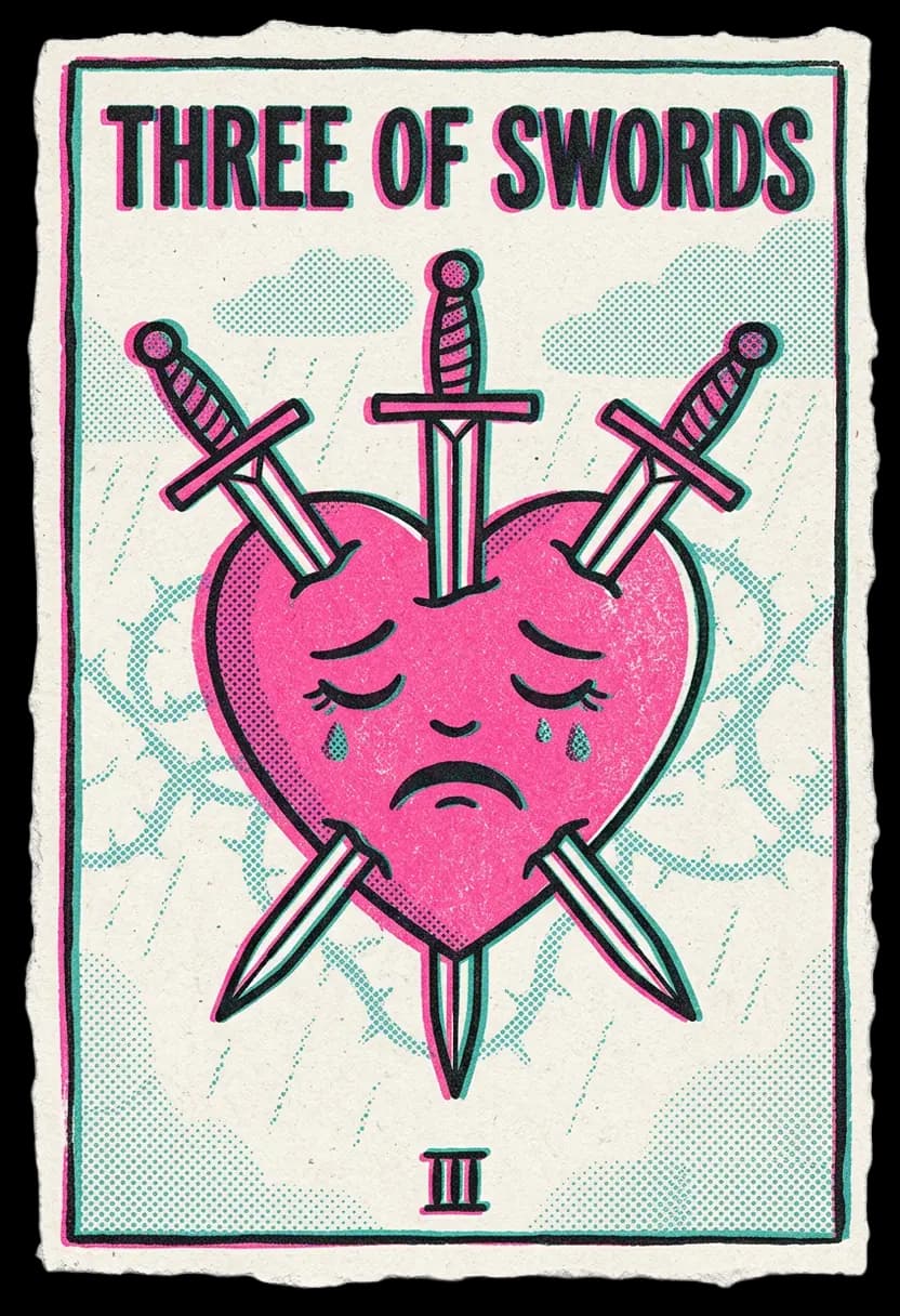 ไพ่สามแห่งดาบ หัวใจถูกดาบสามเล่มแทงกลางสายฝน